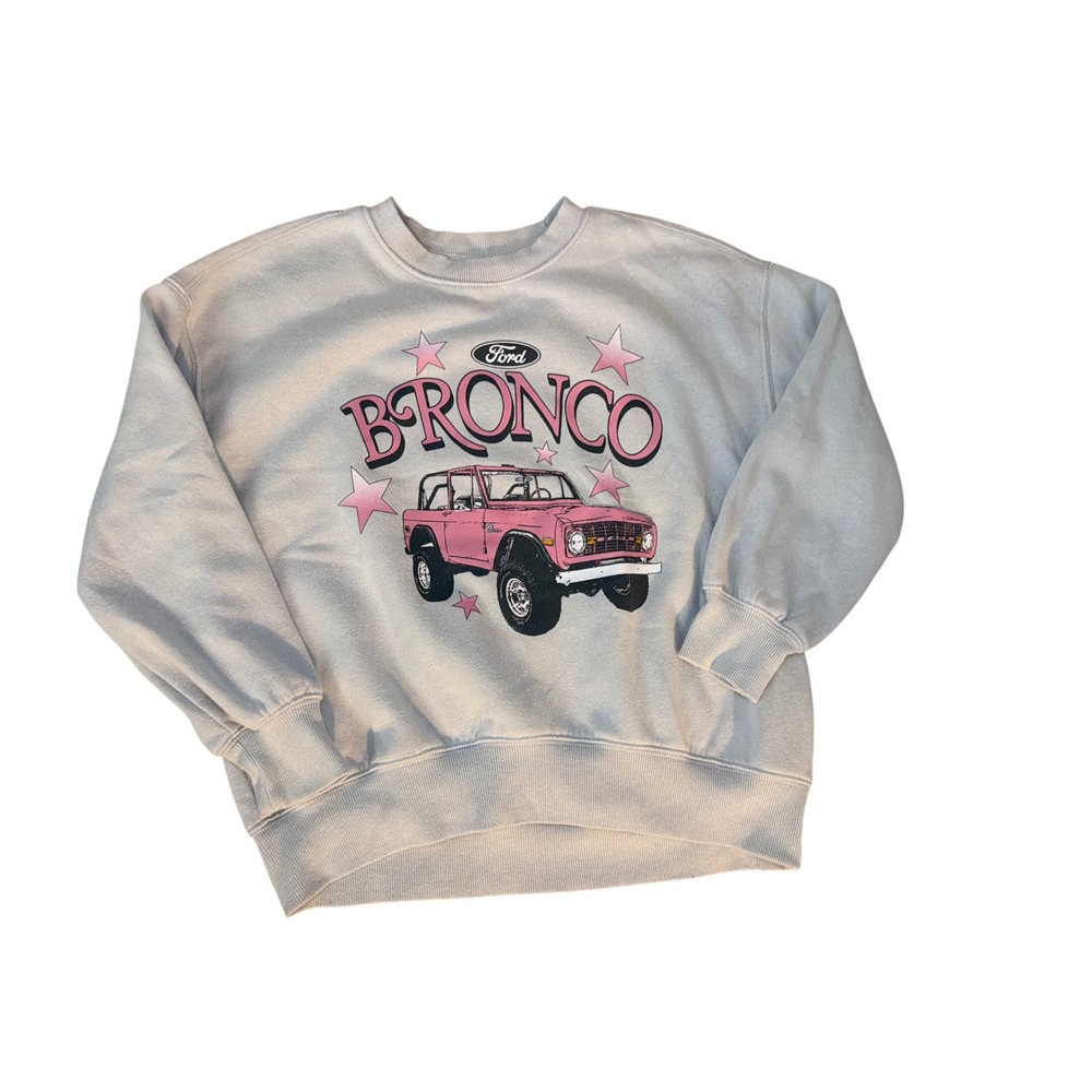 Ford Bronco Sweatshirt Girls Large 10-12 Cream Retro Pink Graphic GUC Pullover